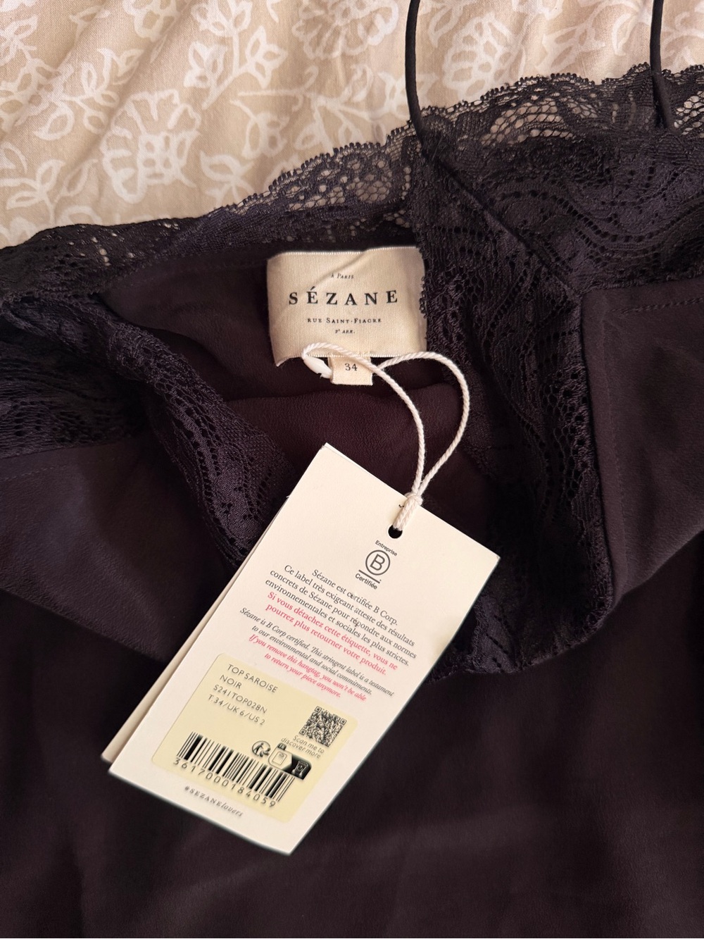Sezane Saroise Silk Top in Black Size US 2 NWT - Picture 6 of 8